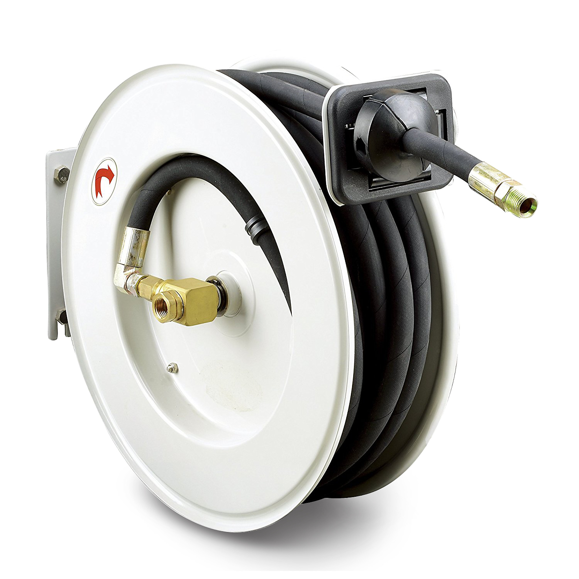 ReelWorks Retractable Oil Hose Reel — 1/2in. x 50ft., Dual Arm Steel Construction, 2320 PSI, Model# TRI-M860154